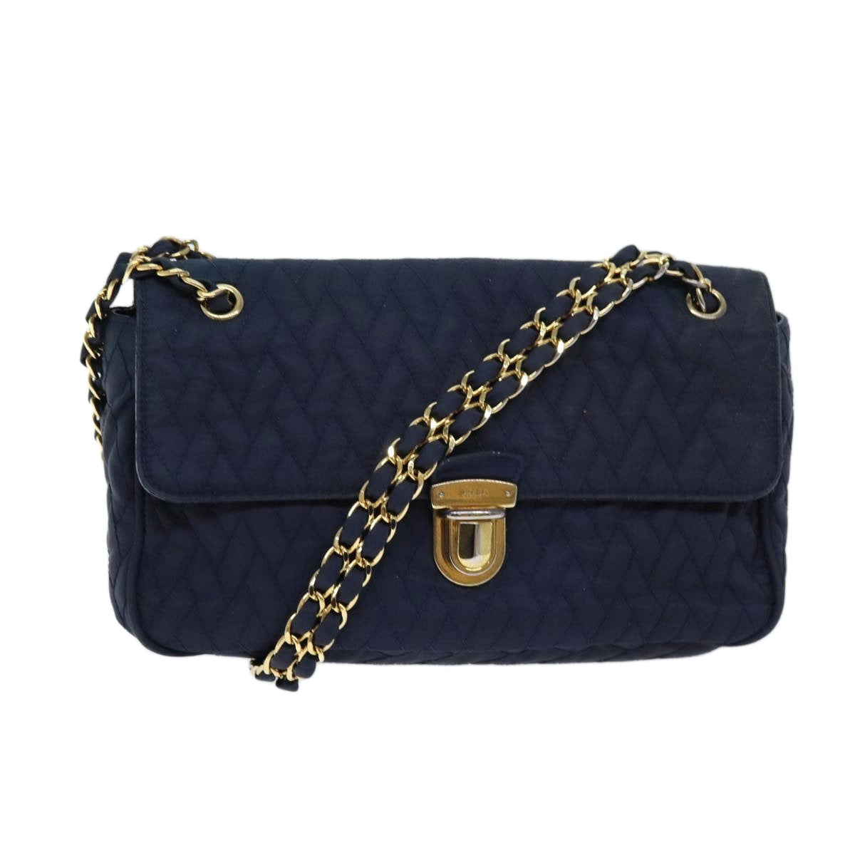 PRADA Chain Shoulder Bag Nylon Navy