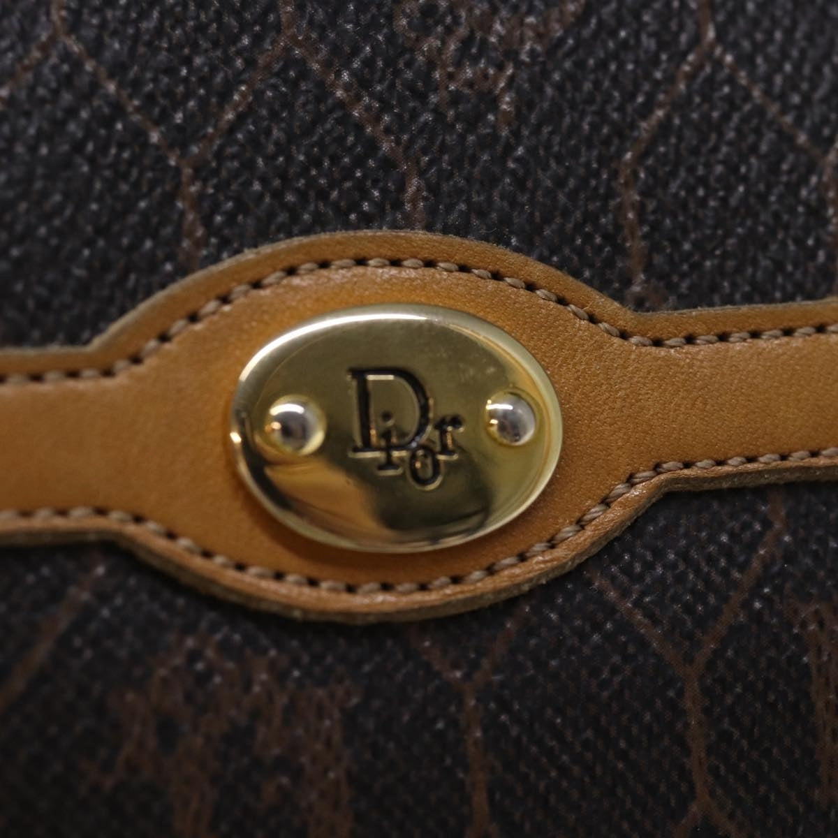 Christian Dior Honeycomb Canvas Clutch Bag PVC Leather Brown/Black