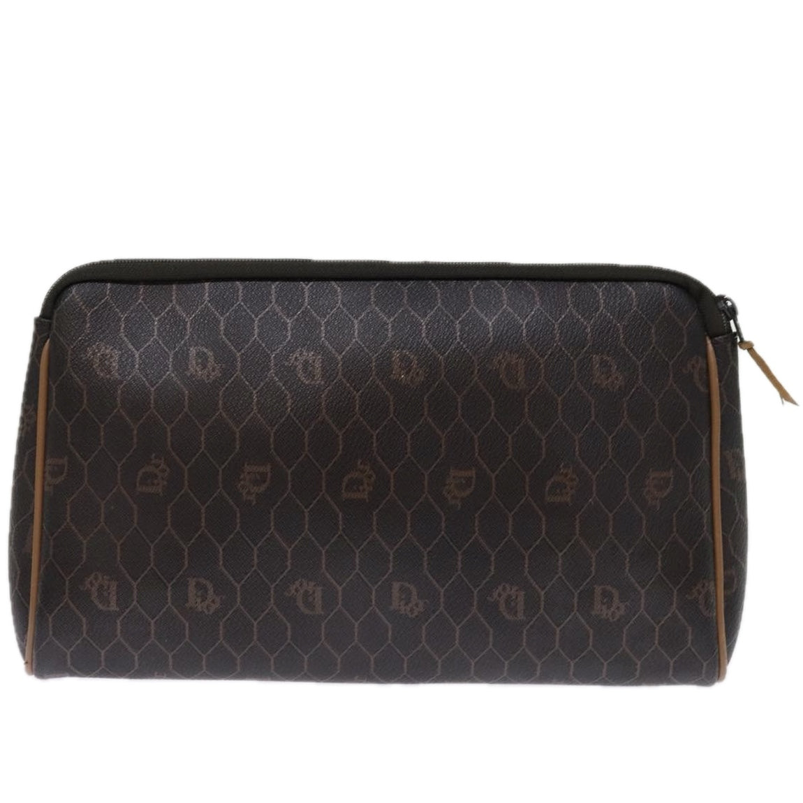 Christian Dior Honeycomb Canvas Clutch Bag PVC Leather Brown/Black