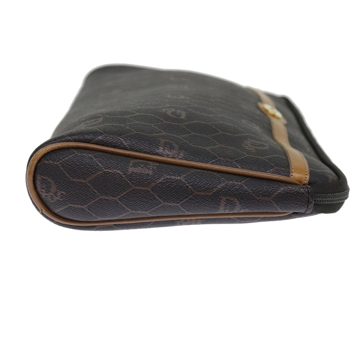 Christian Dior Honeycomb Canvas Clutch Bag PVC Leather Brown/Black