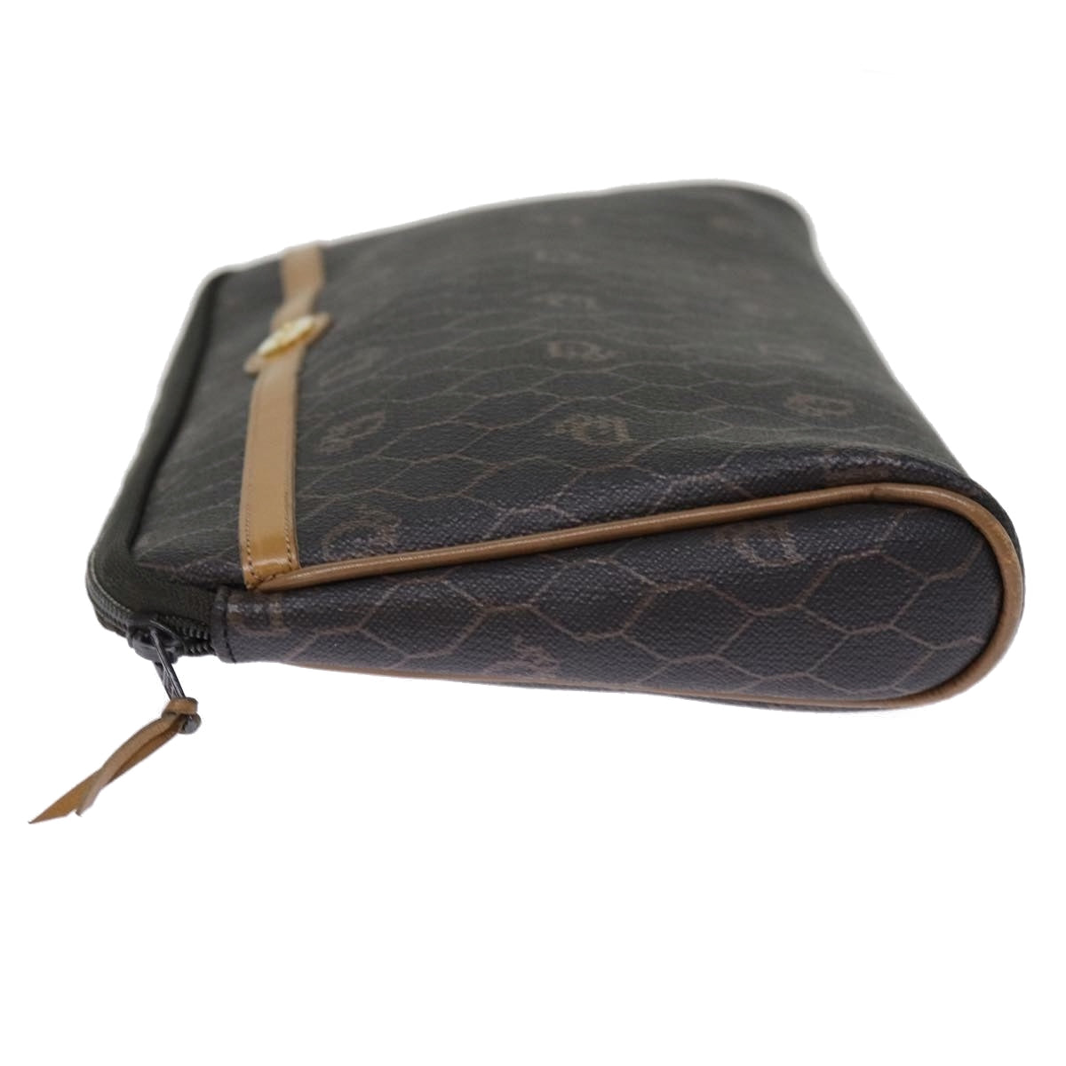 Christian Dior Honeycomb Canvas Clutch Bag PVC Leather Brown/Black