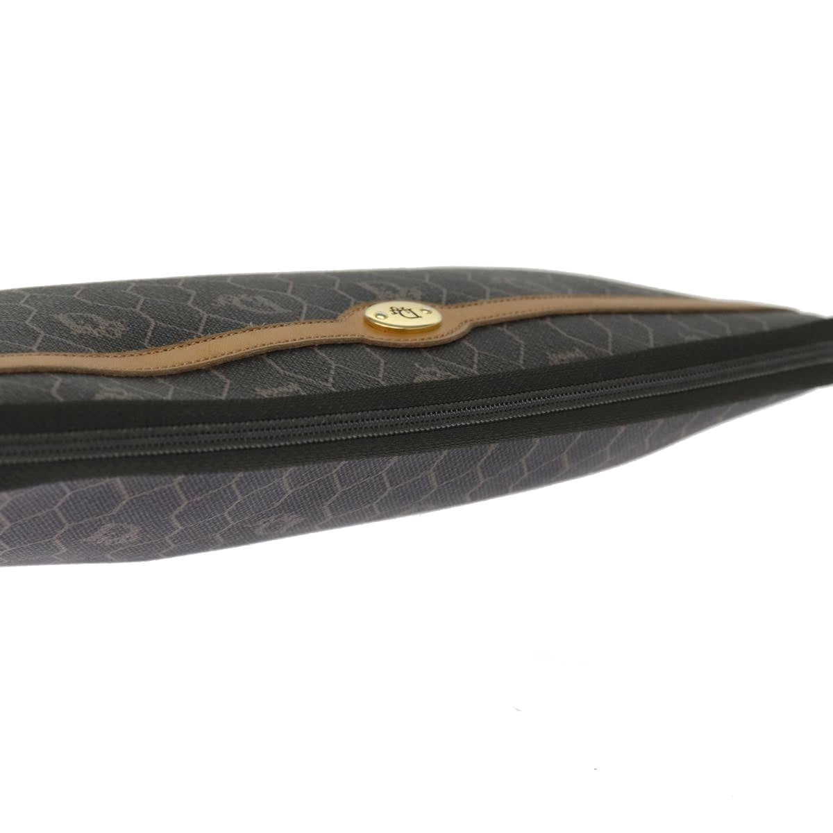 Christian Dior Honeycomb Canvas Clutch Bag PVC Leather Brown/Black