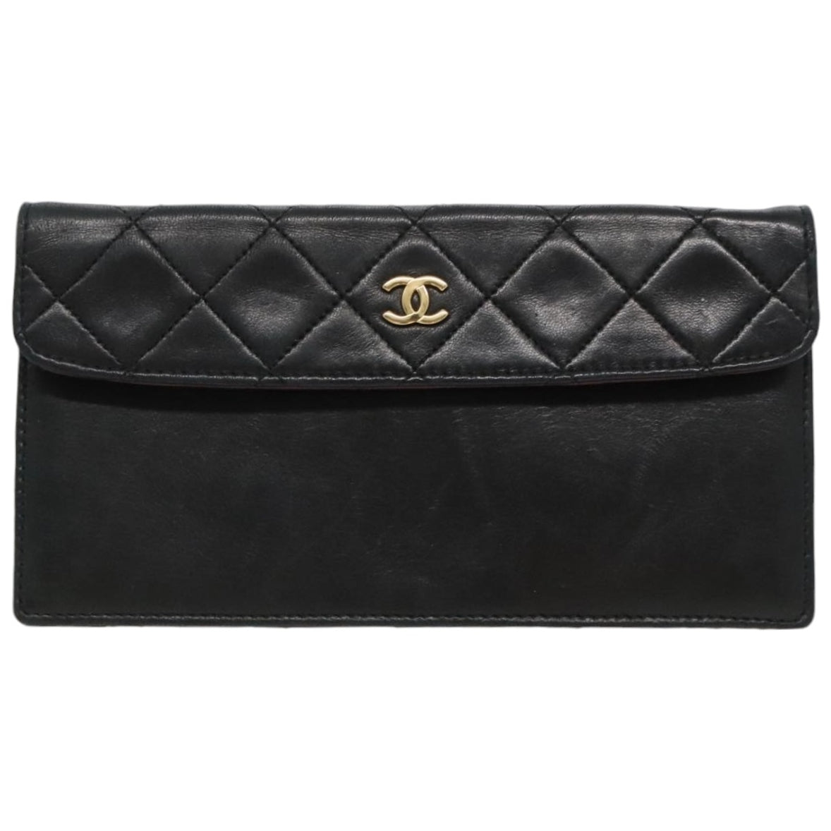 Chanel Matelasse Pouch Leather Black Gold CC