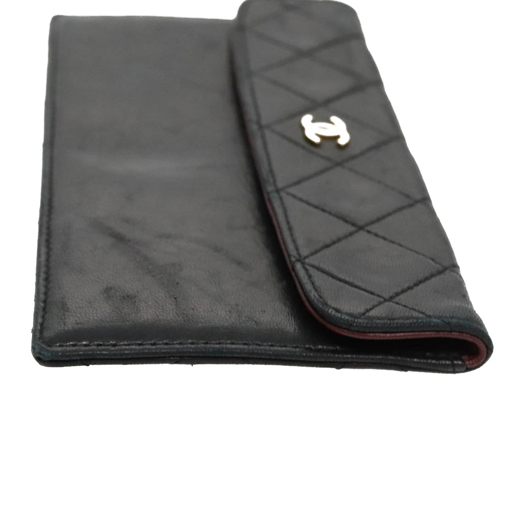 Chanel Matelasse Pouch Leather Black Gold CC