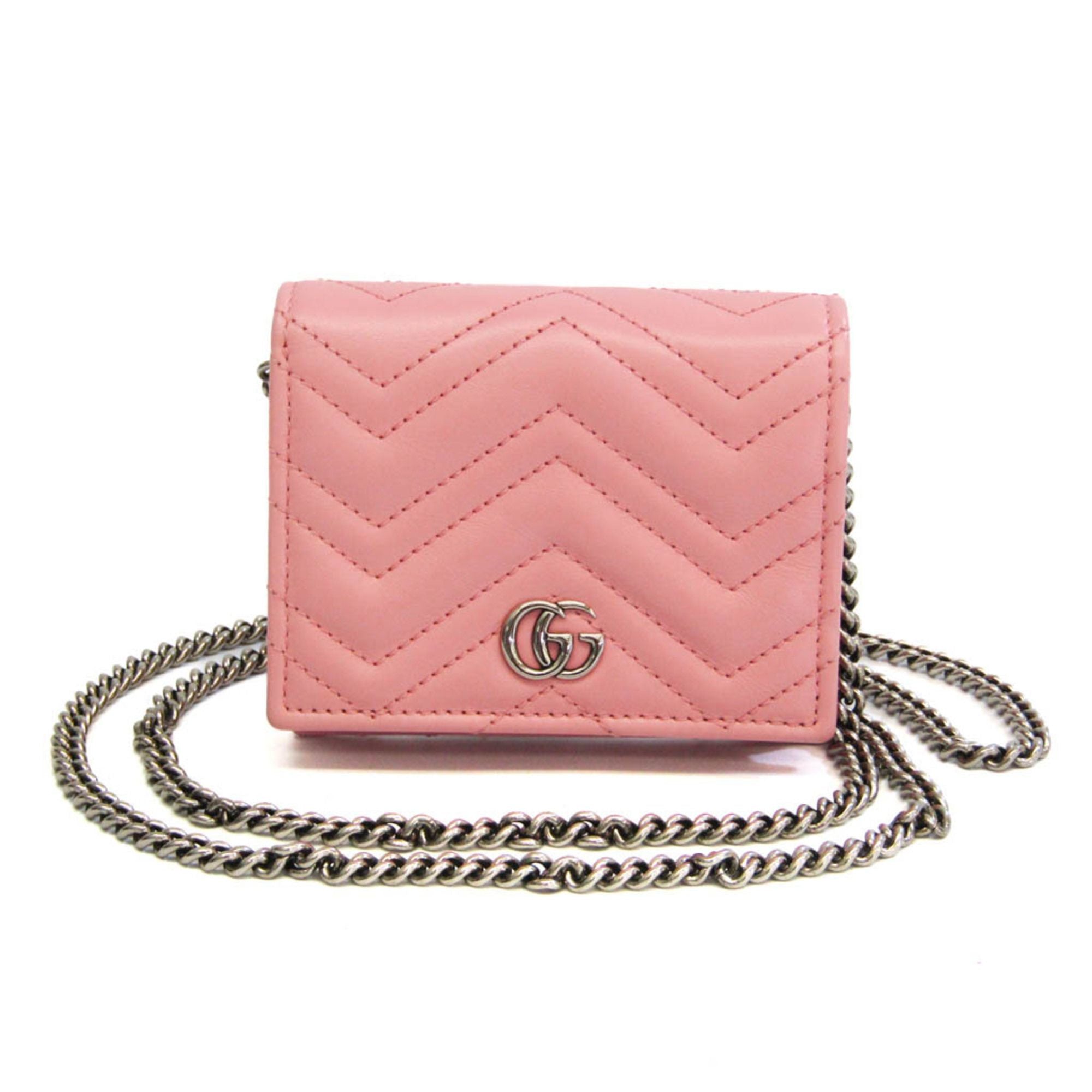 Gucci Gg Marmont Leather Chain/ Shoulder Wallet Pink