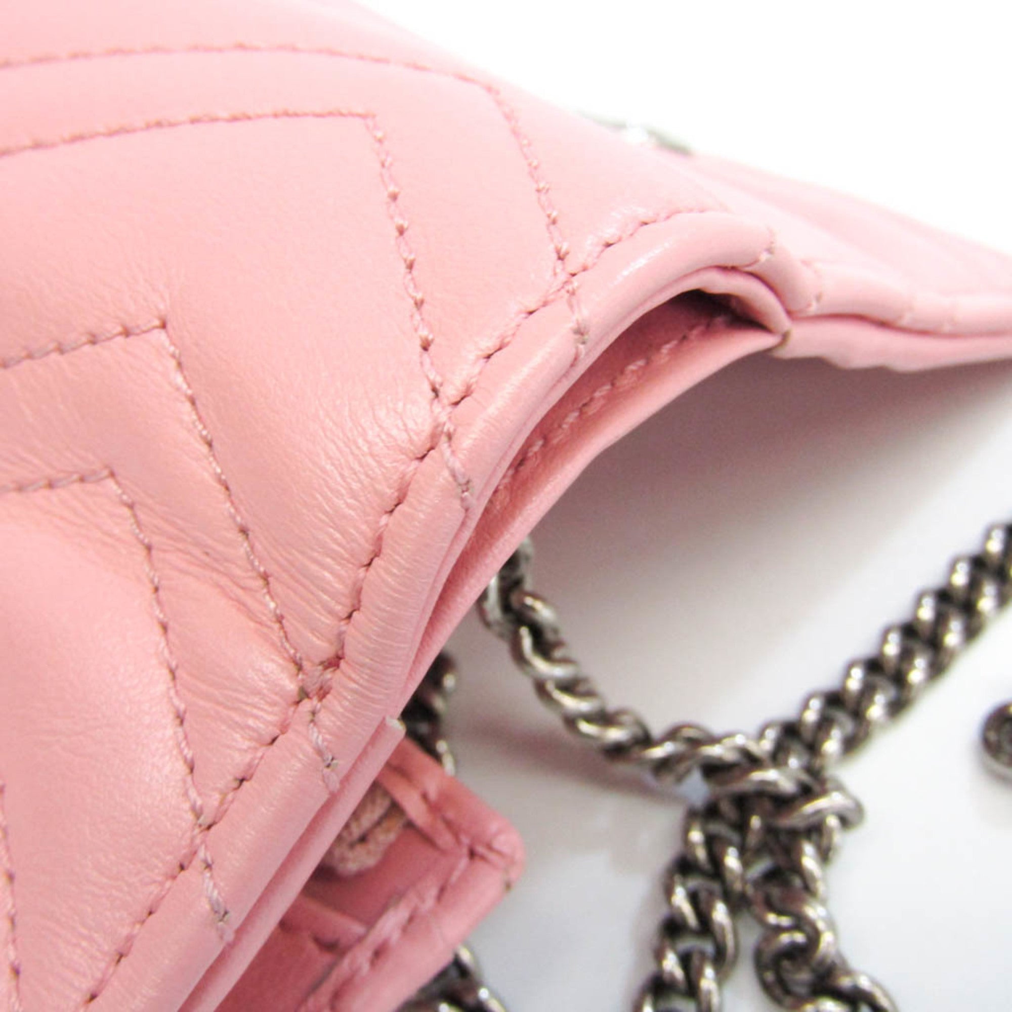 Gucci Gg Marmont Leather Chain/ Shoulder Wallet Pink