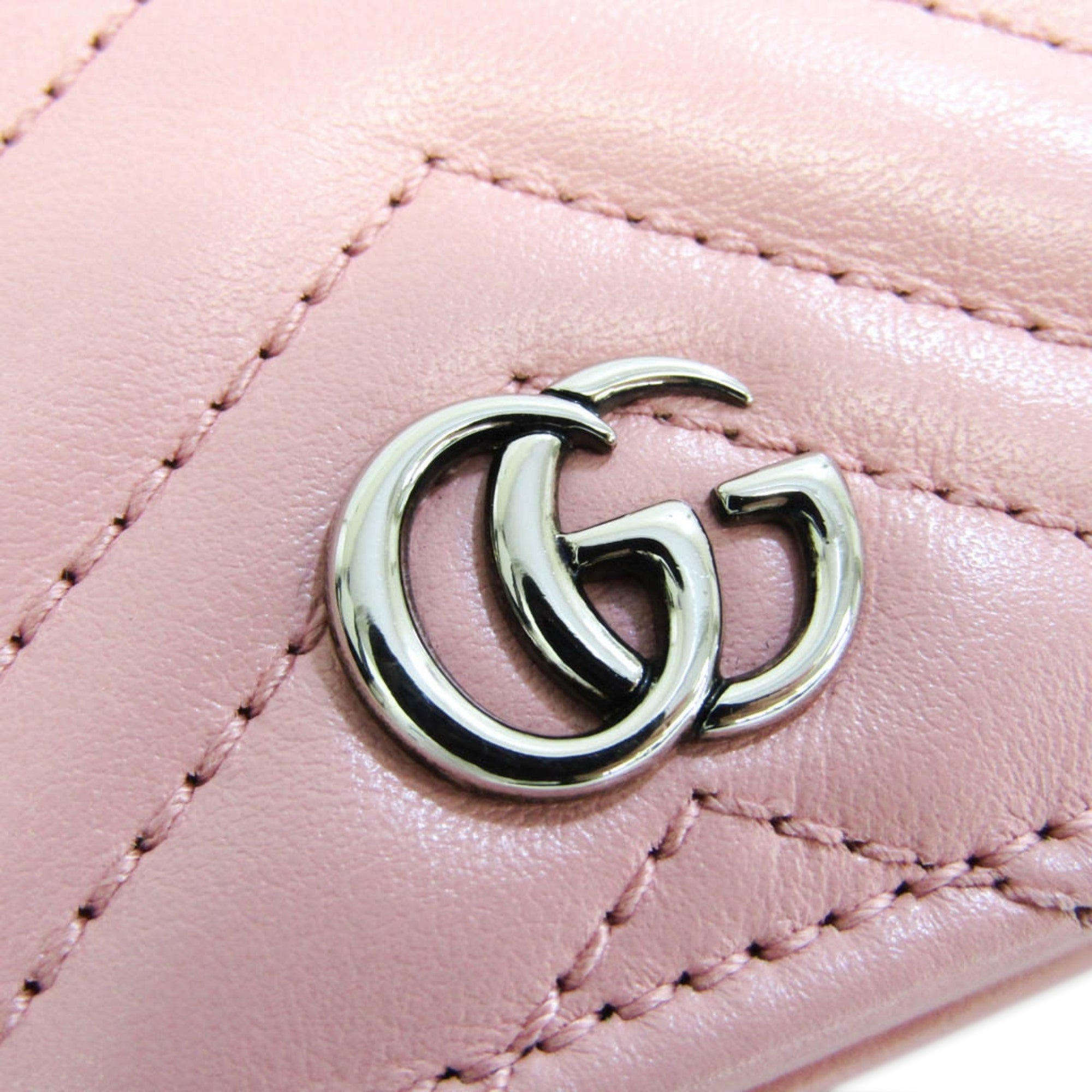 Gucci Gg Marmont Leather Chain/ Shoulder Wallet Pink