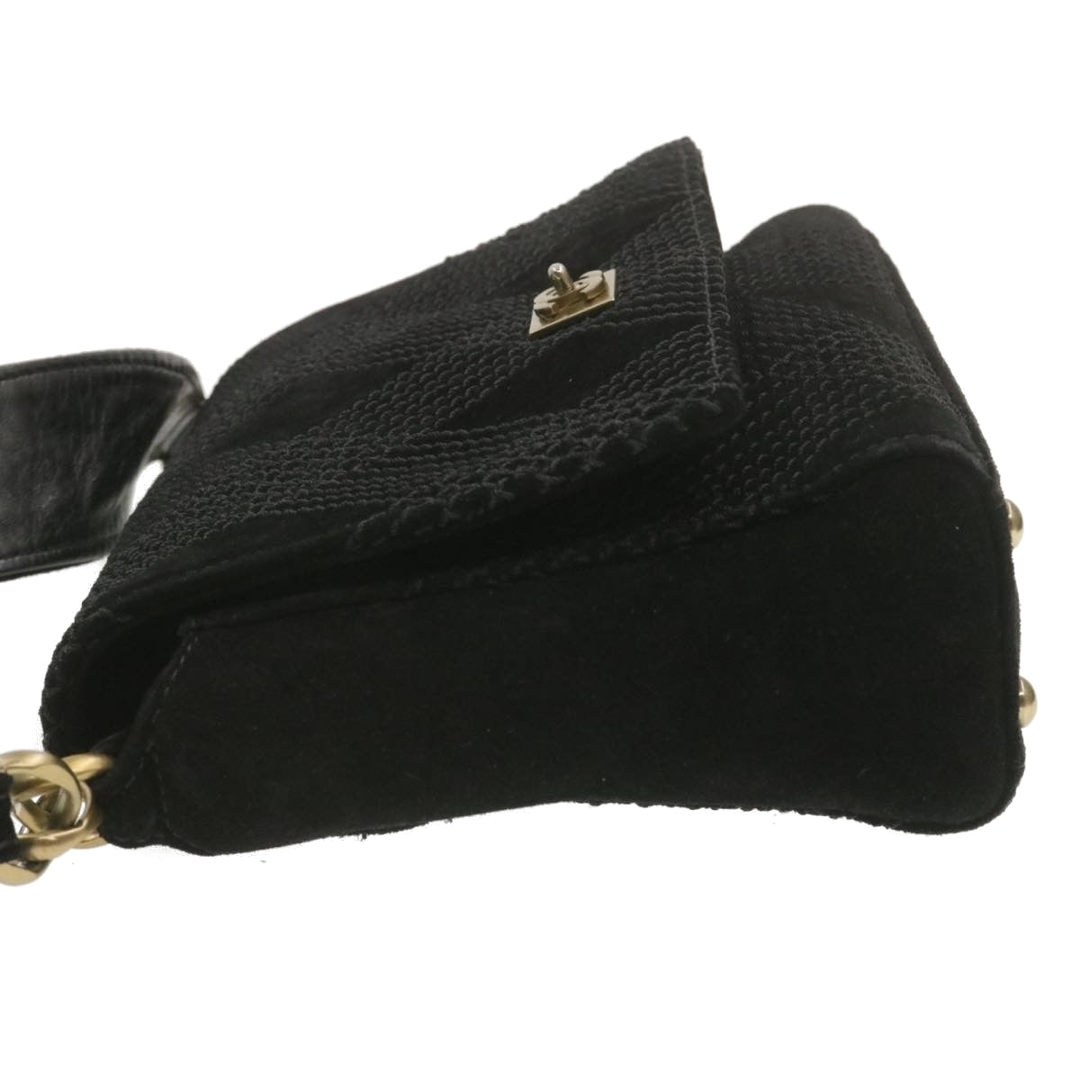 Chanel Turn Lock Shoulder Bag Suede Black CC