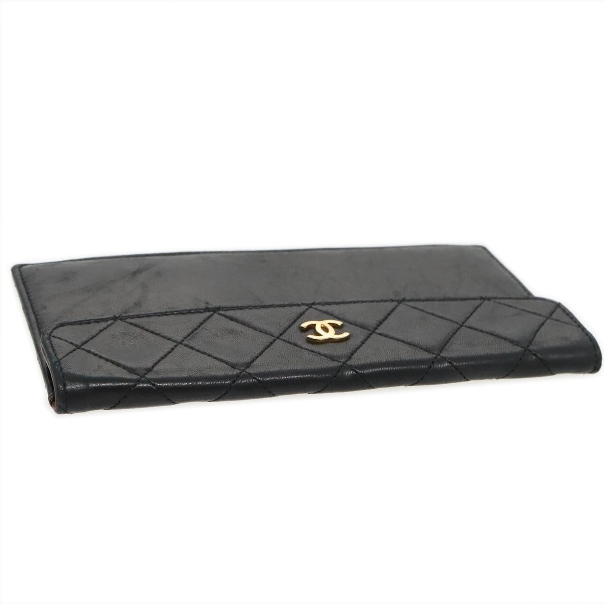 Chanel Matelasse Pouch Leather Black Gold CC