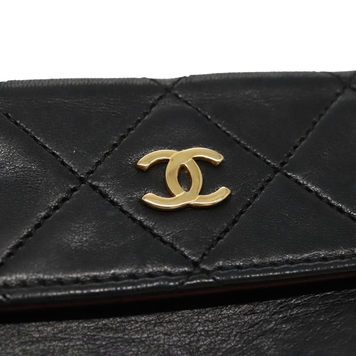 Chanel Matelasse Pouch Leather Black Gold CC