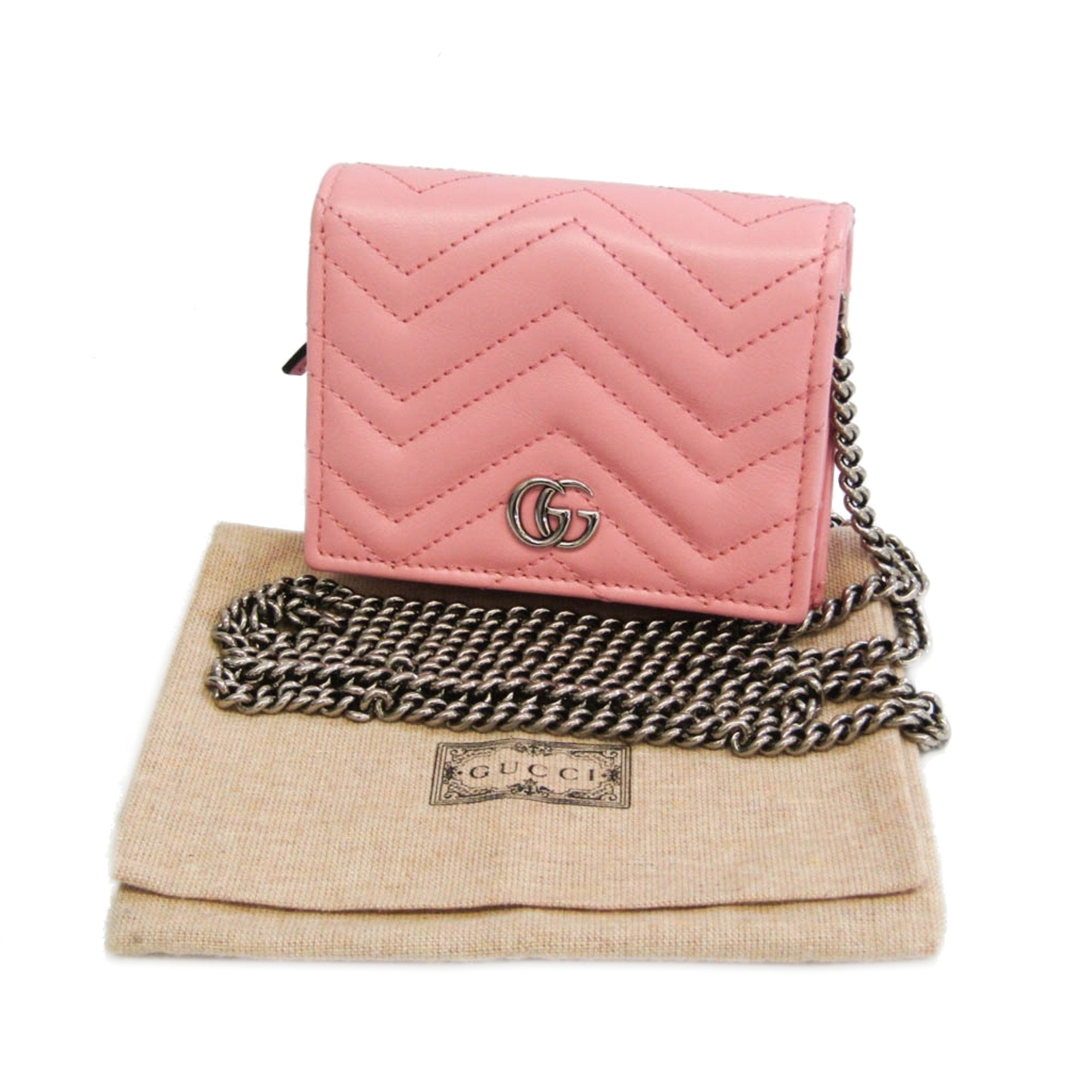 Gucci Gg Marmont Leather Chain/ Shoulder Wallet Pink